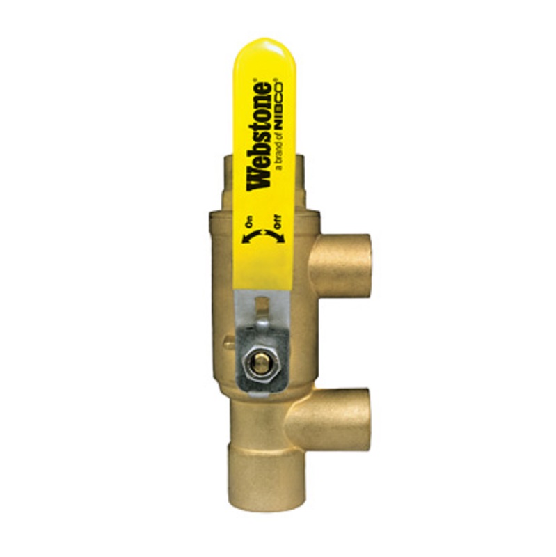 Ball Valve 1" Brass CXC Full Port with Primary/Secondary Loop Purge Tee Reversible Lever Handle Max Pressure 600 PSI WOG